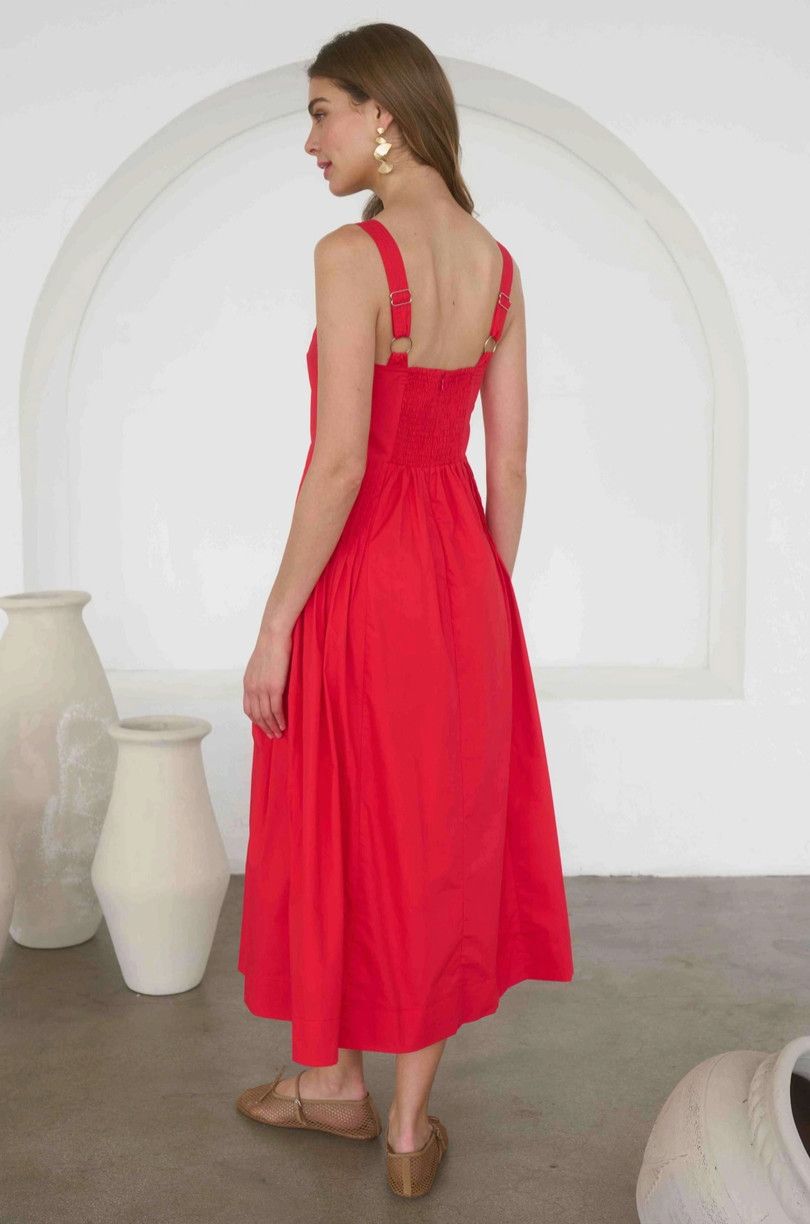 Red Pleated Midi