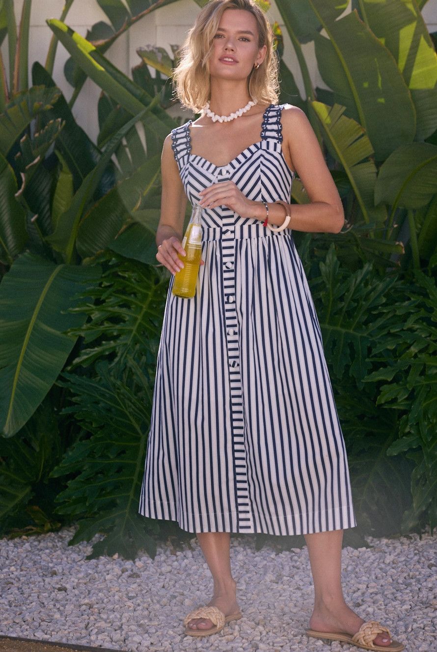 Navy and White Striped Midi