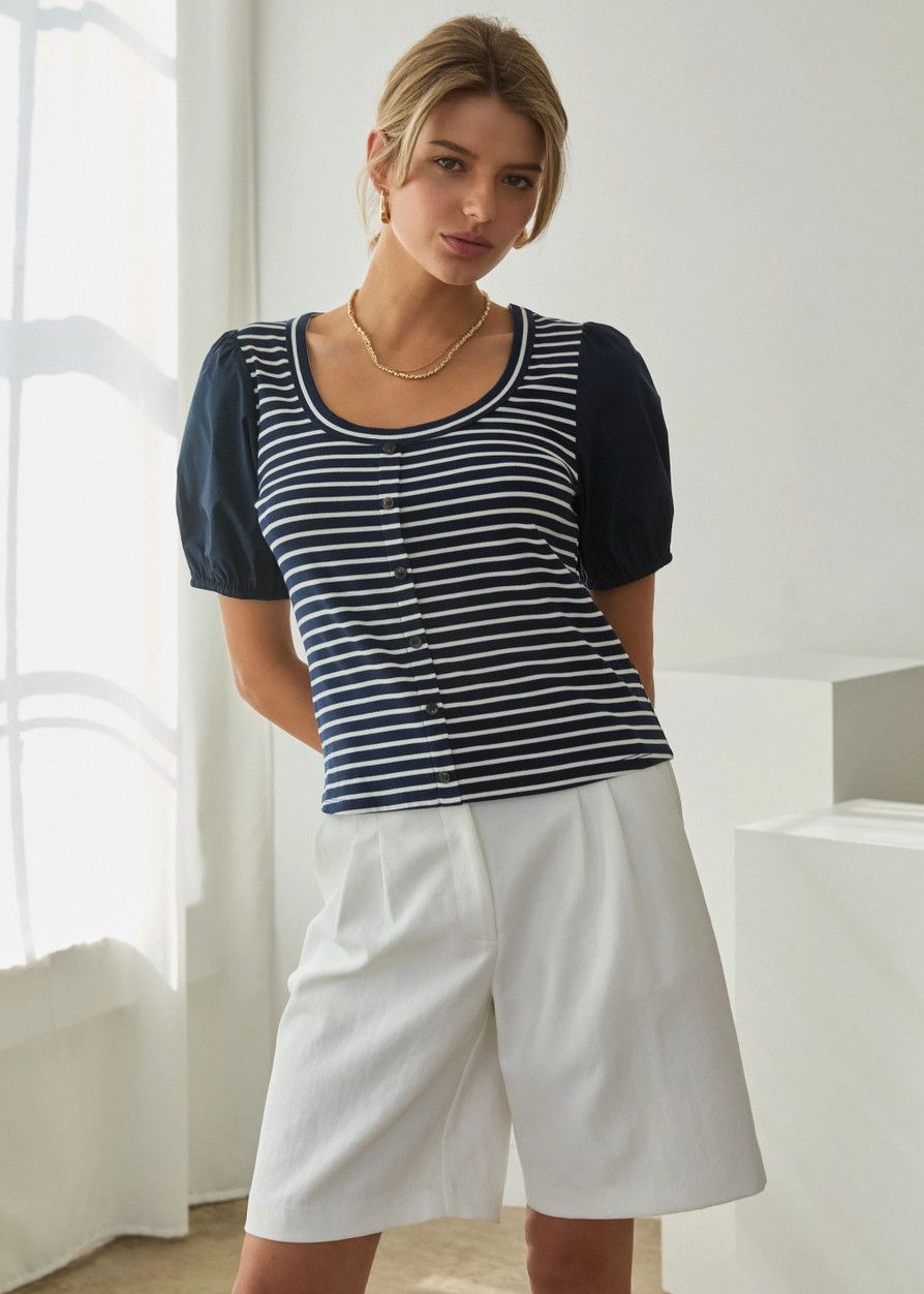 Navy and White Stripe Knit Top 