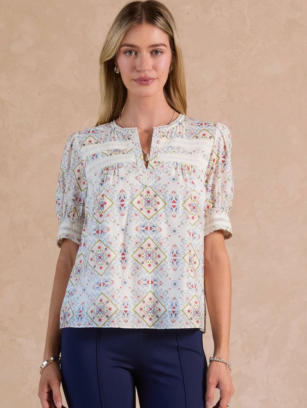 Floral Tile Print Blouse