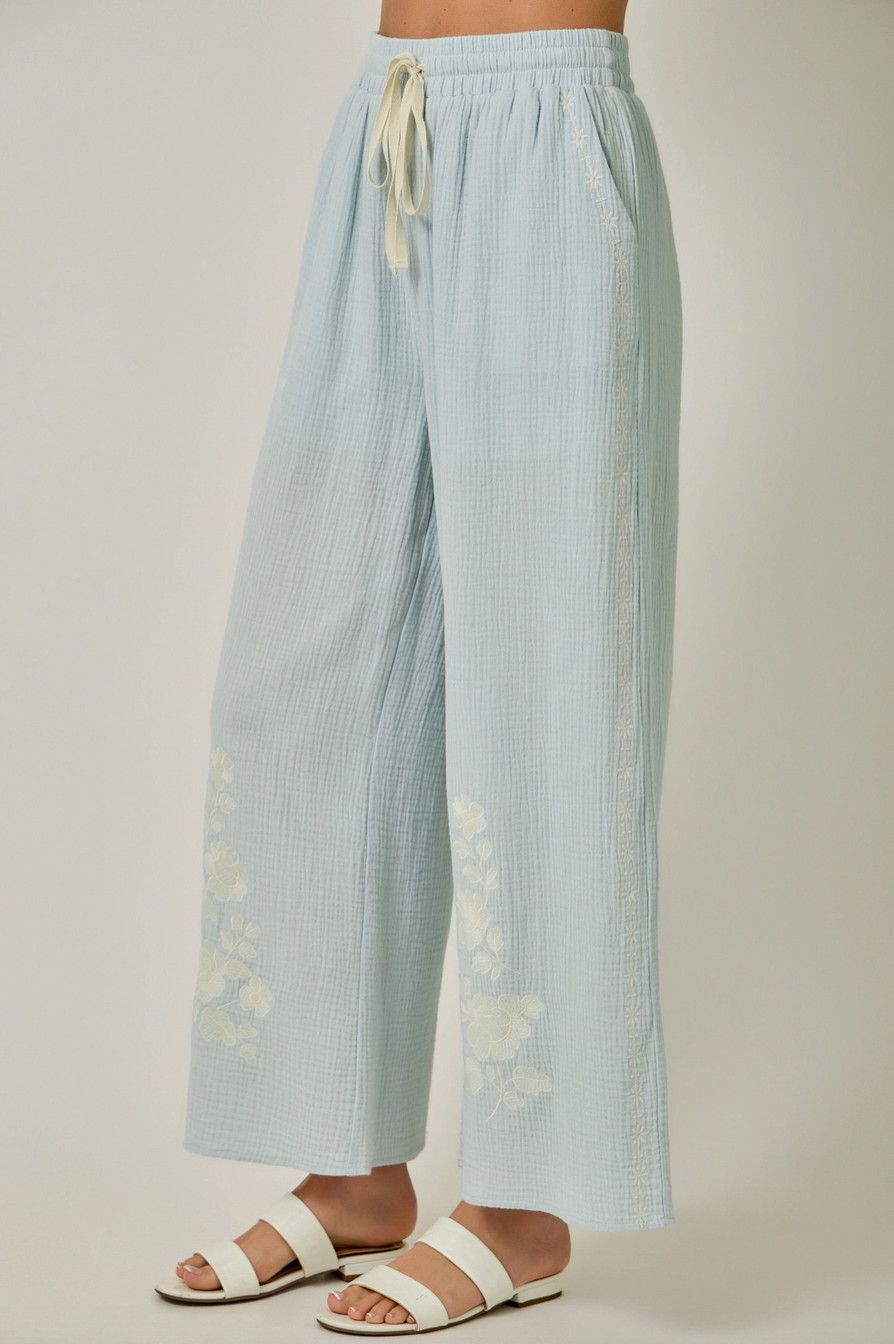 Sky Gauze Embroidered Pants