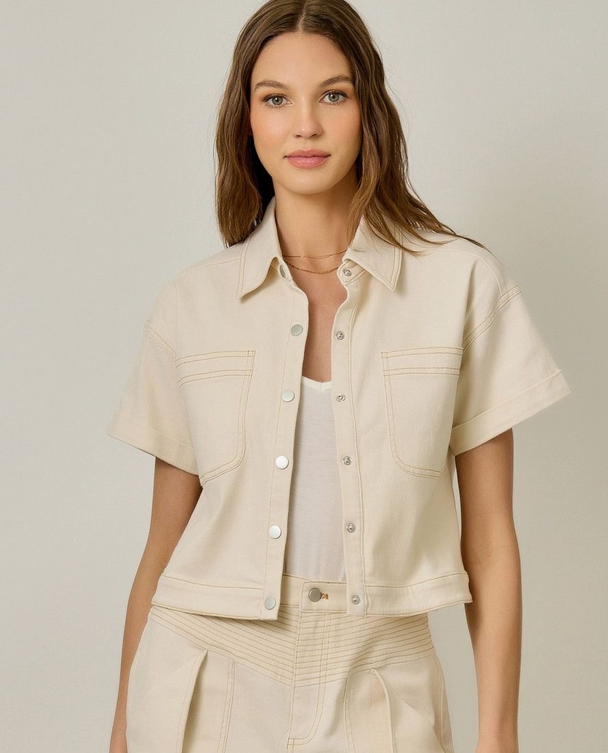 Colored Denim Short Sleeve Jacket