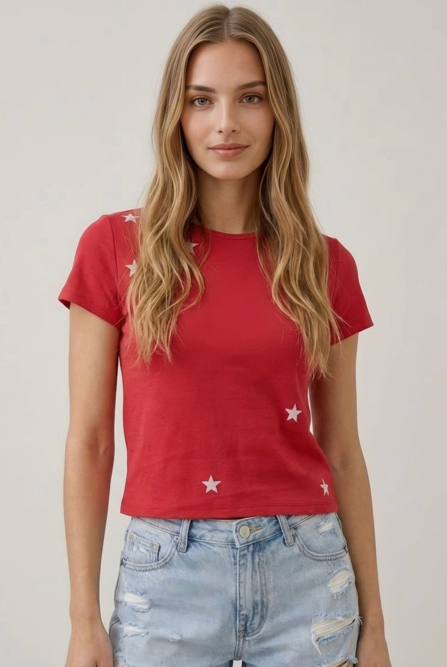Red Ribbed Star T-shirt 
