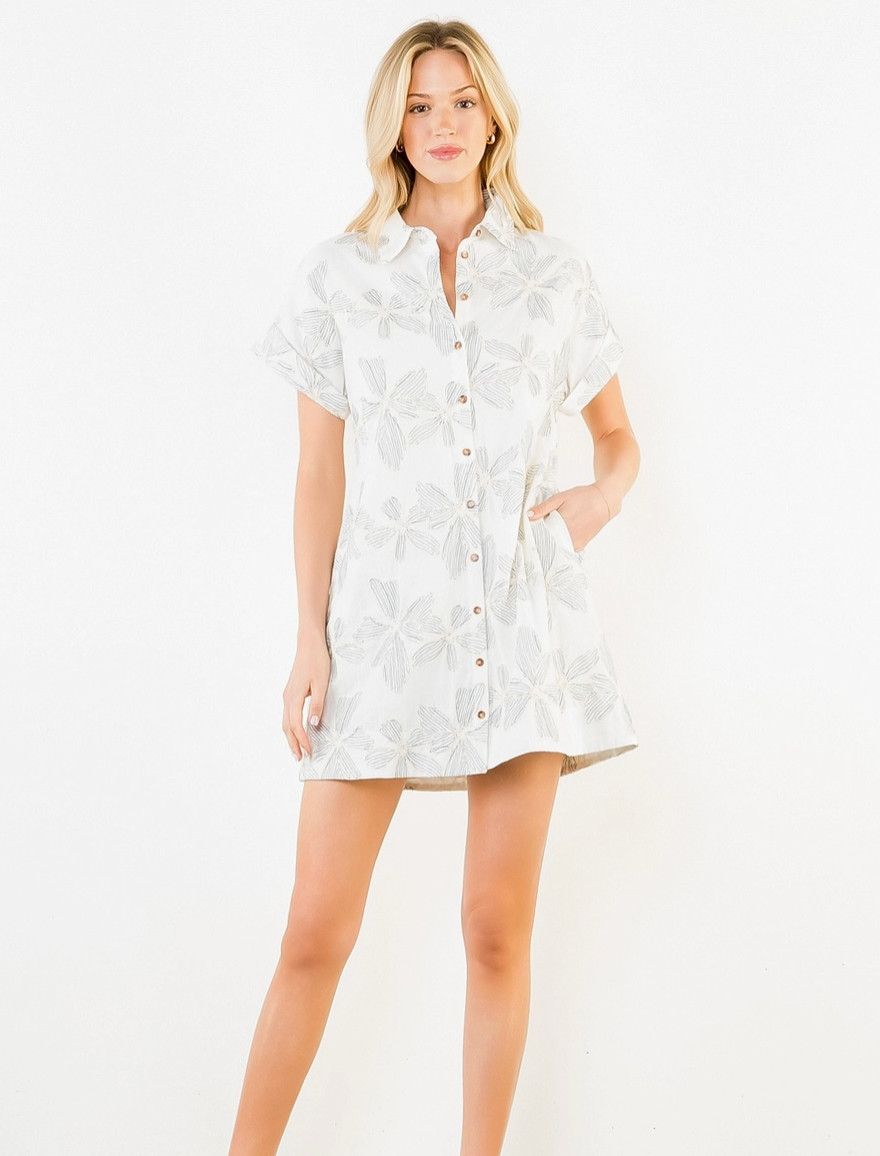 Cream Embroidery Floral Dress
