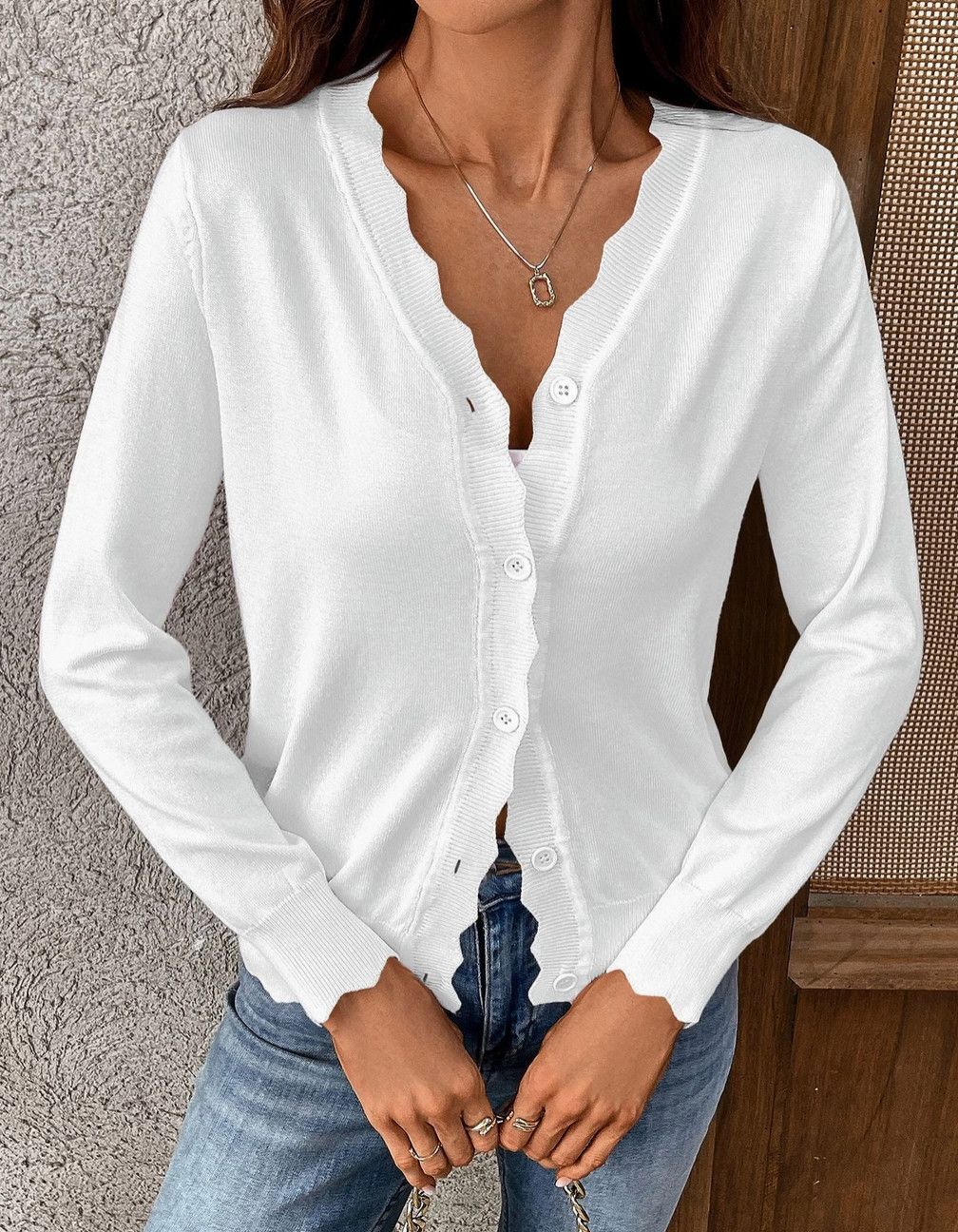 White Lettuce Edge Cardigan 
