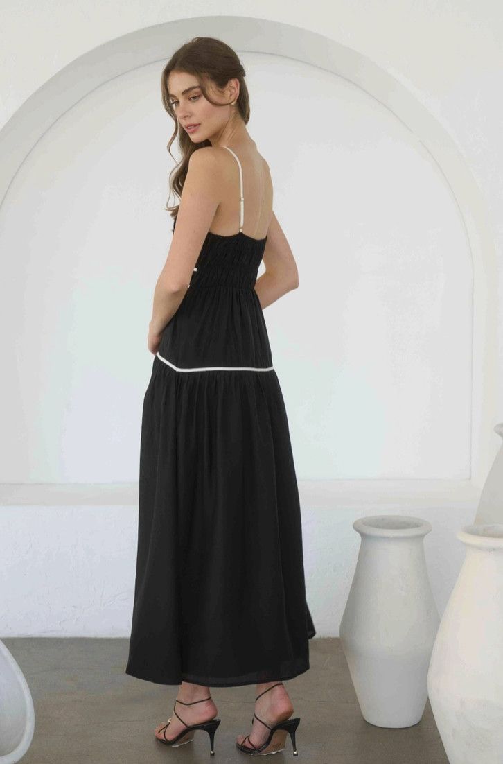 Black Shirred Keyhole Tiered Midi