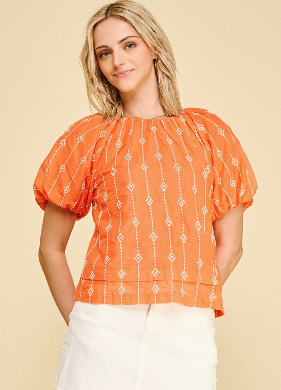 Orange Embroidered Blouse