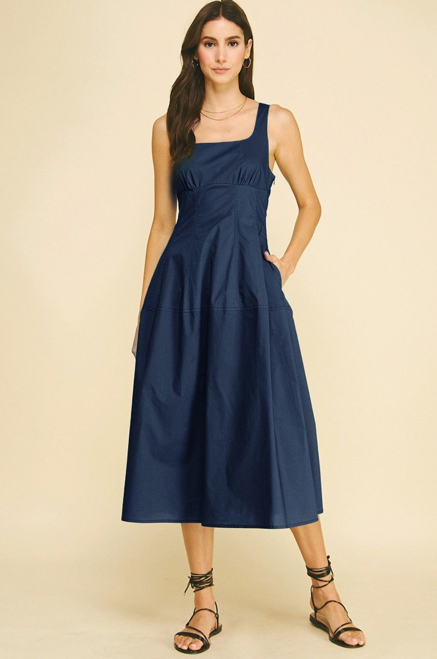Navy Square Neck Aline Midi