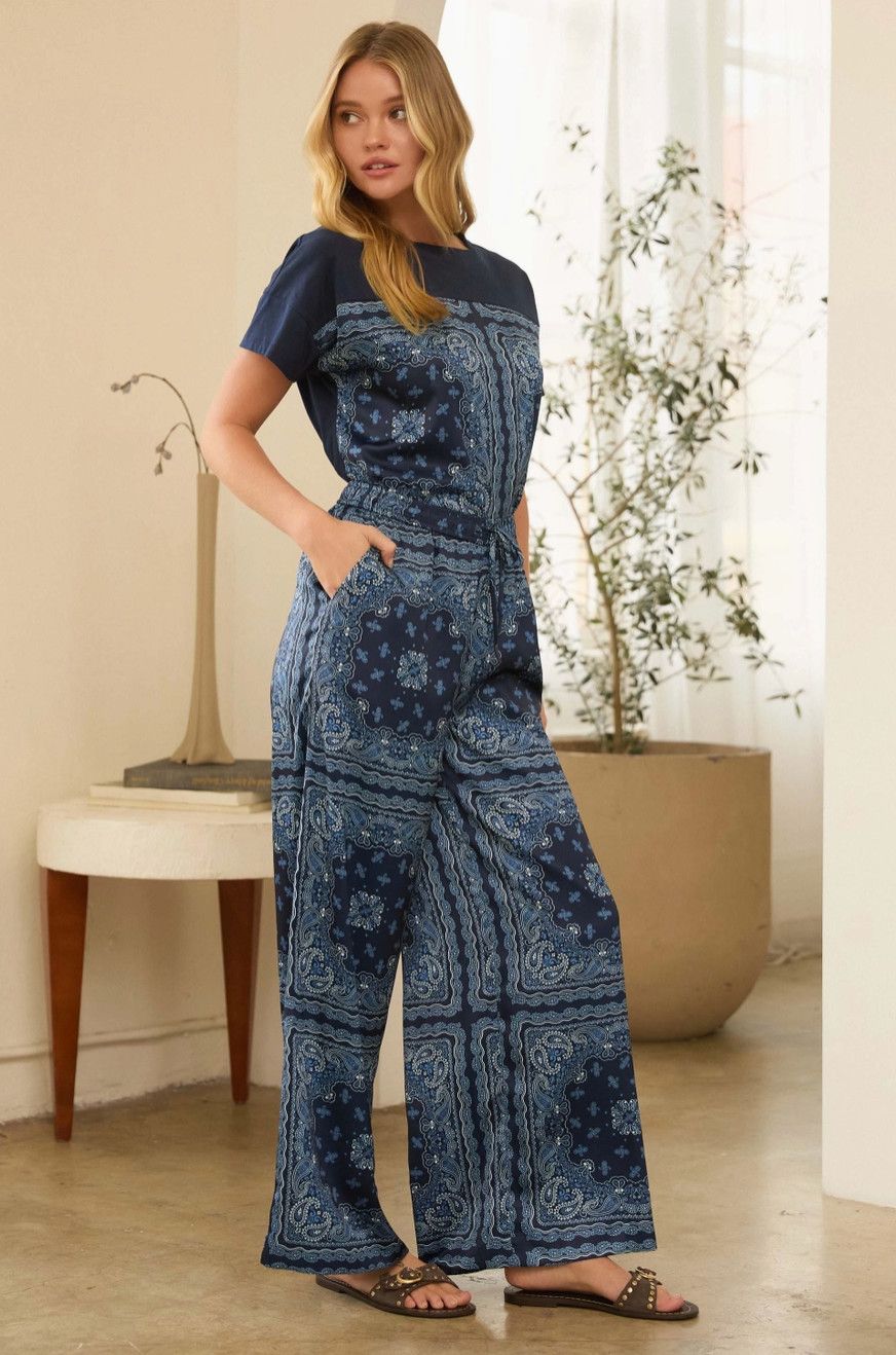 Navy Bandana Print Pants