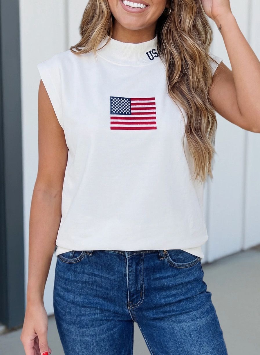 USA Flag Embroidered Top