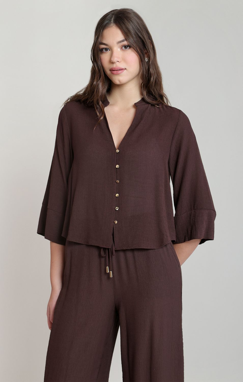 Dark Chocolate Button Detail Blouse