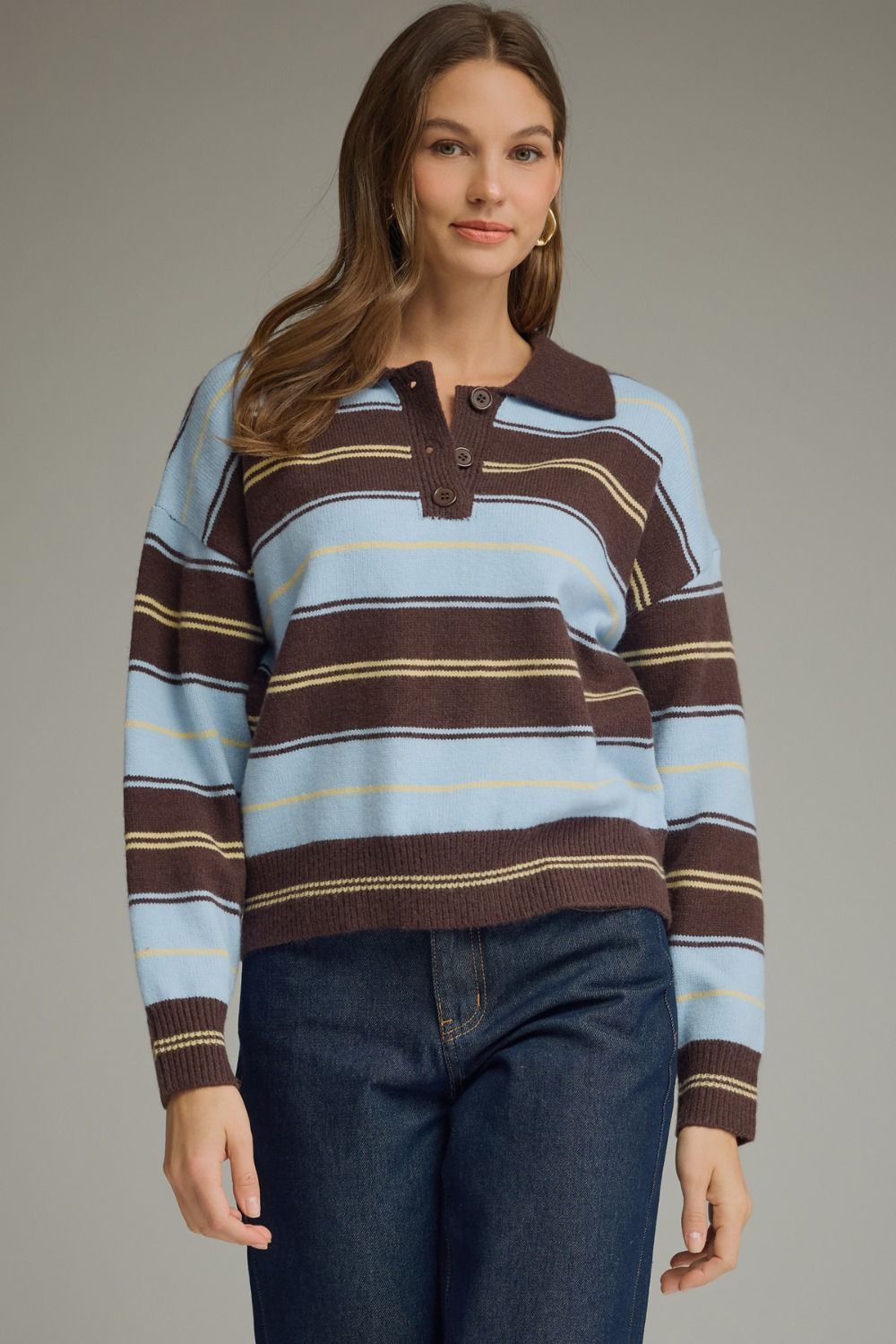 Brown Stripe Collared Sweater