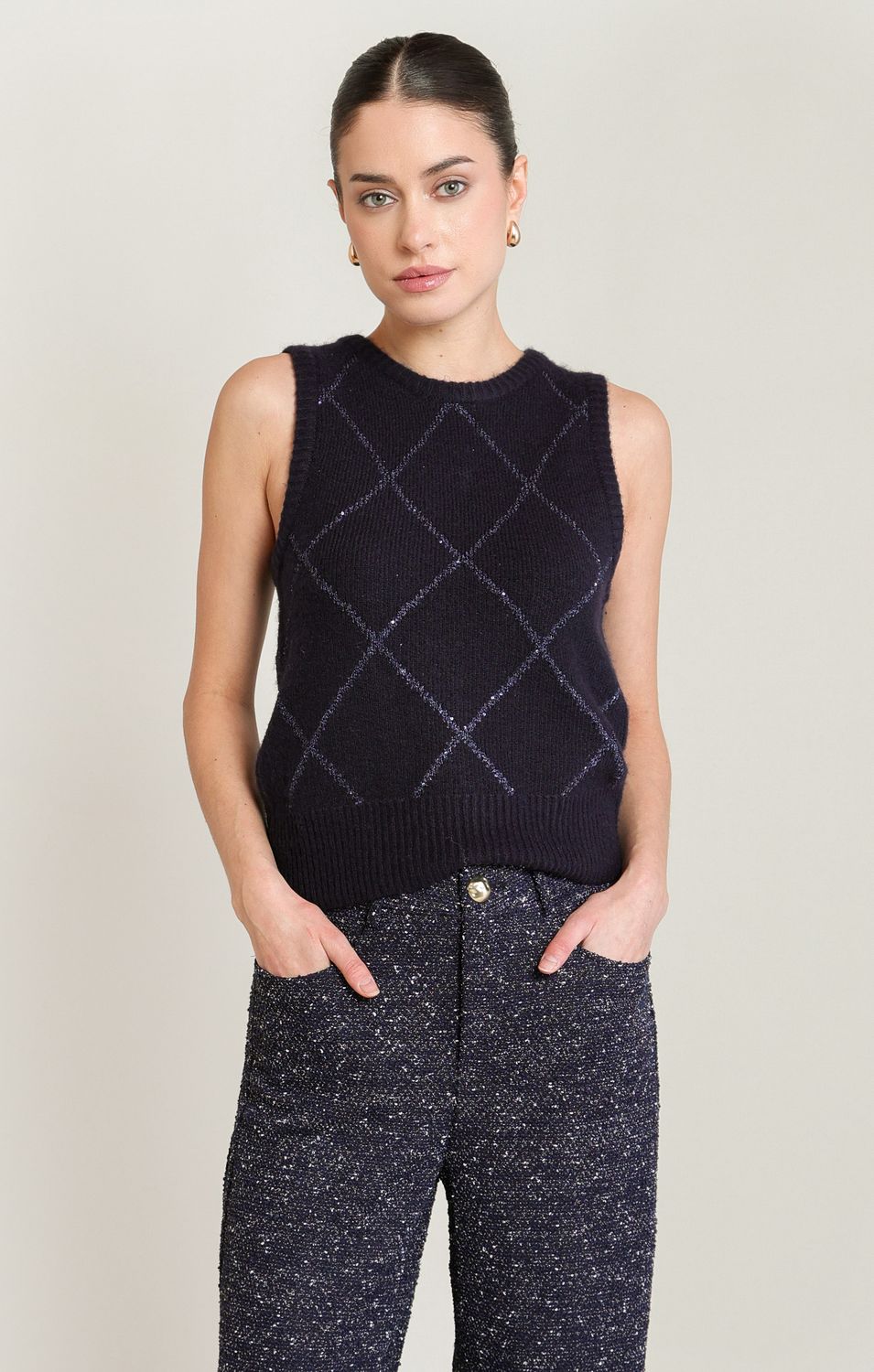 Navy Sequin Sweater Vest