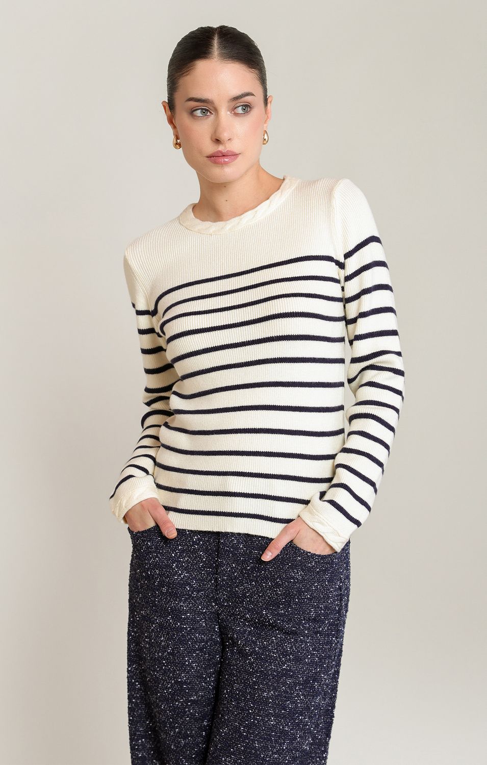 Navy Stripe Sweater Top
