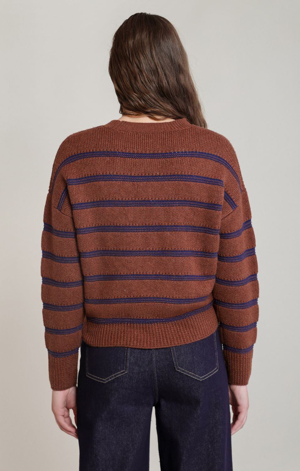 Rustic Brown Stripe Crewneck Sweater