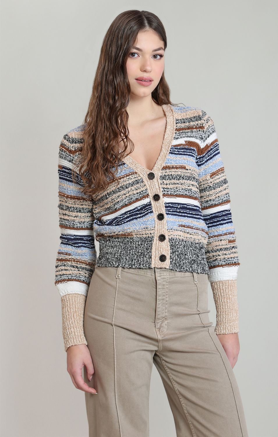 Navy Stripe Melange Cardigan