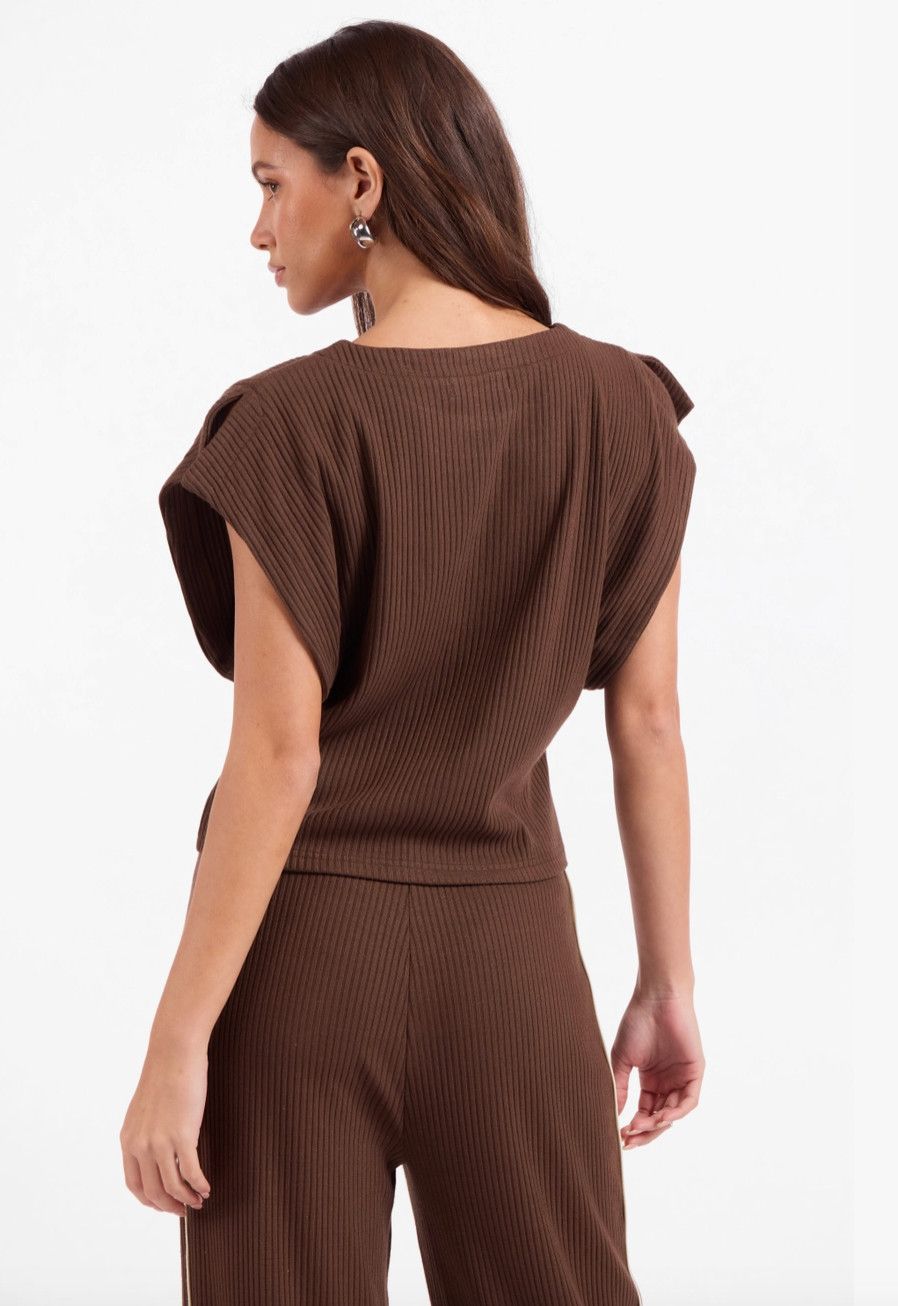 Dark Brown Varsity Knit Top