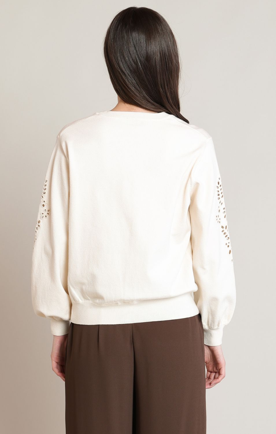 Ecru Embroidered Sweater Top