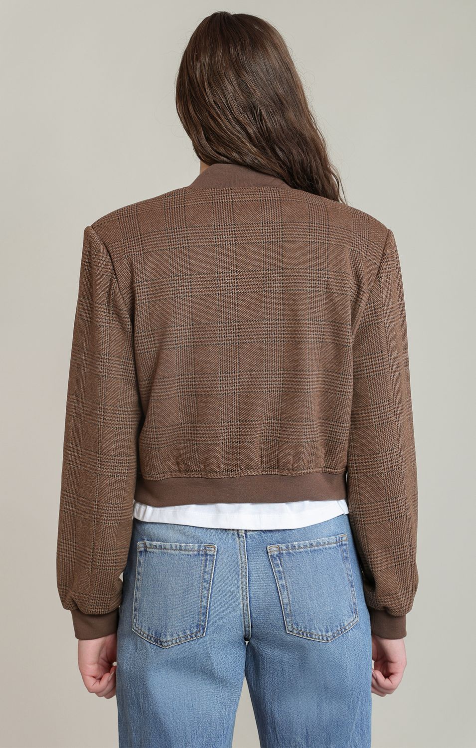Houndstooth Plaid Bomber Jacket