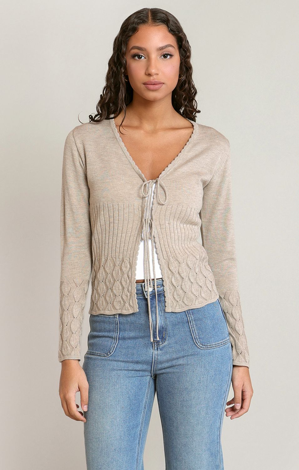 Oatmeal Front Tie Cardigan