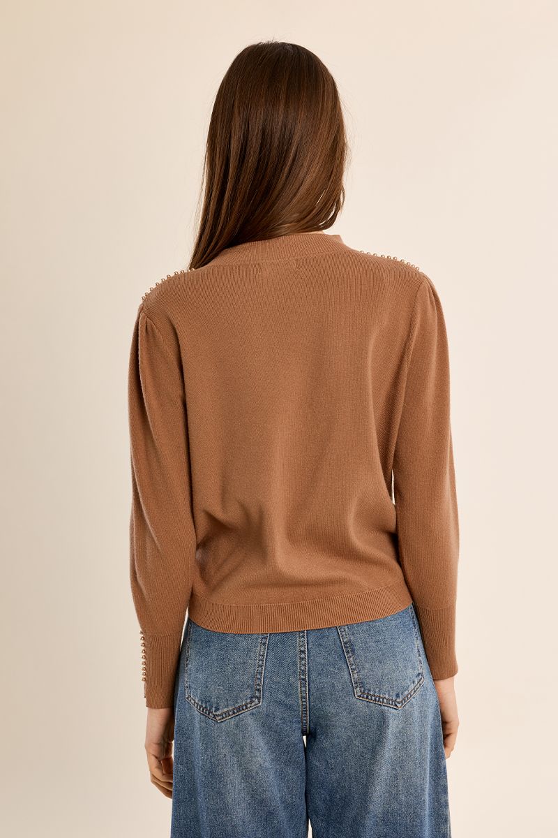 Camel Pearl Shoulder Sweater