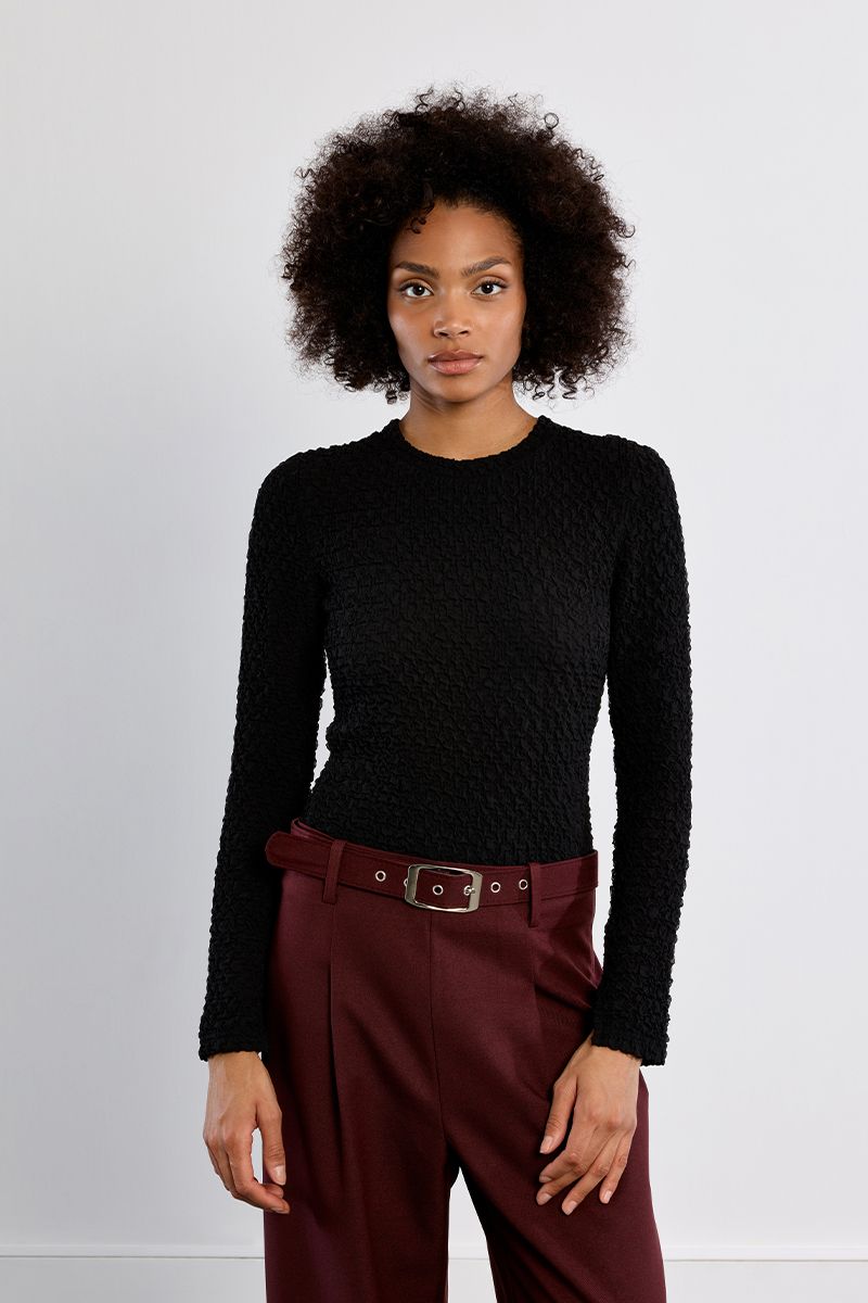 Black Textured Long Sleeve Top