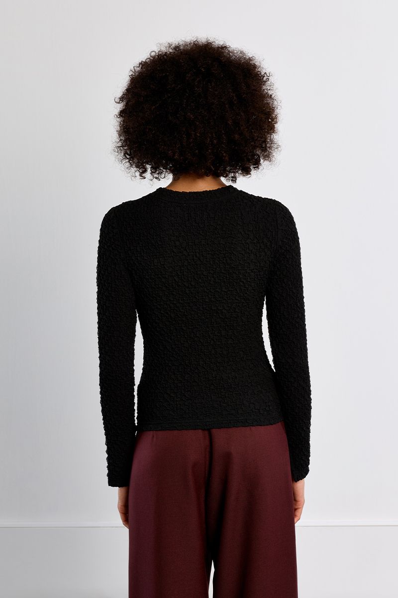 Black Textured Long Sleeve Top