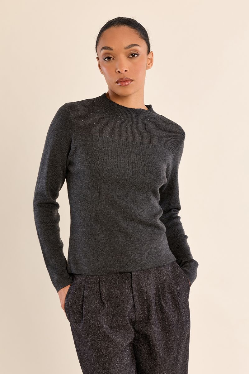 Dark Grey Rhinestone Sweater