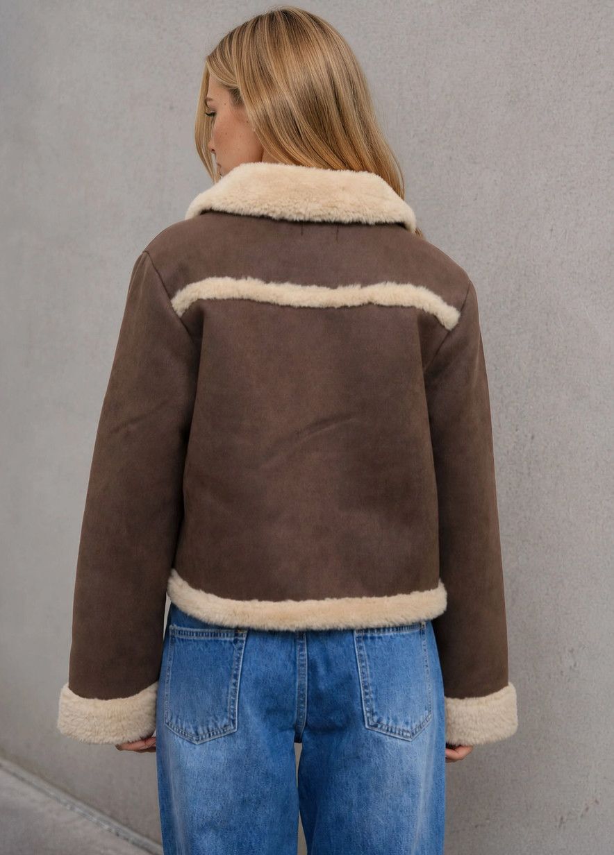 Dark Brown Faux Shearing Suede Jacket