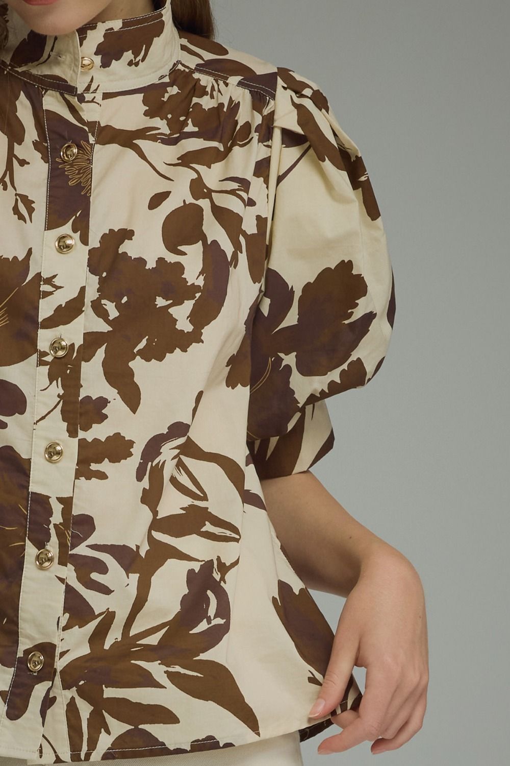 Brown Floral Button Down Top