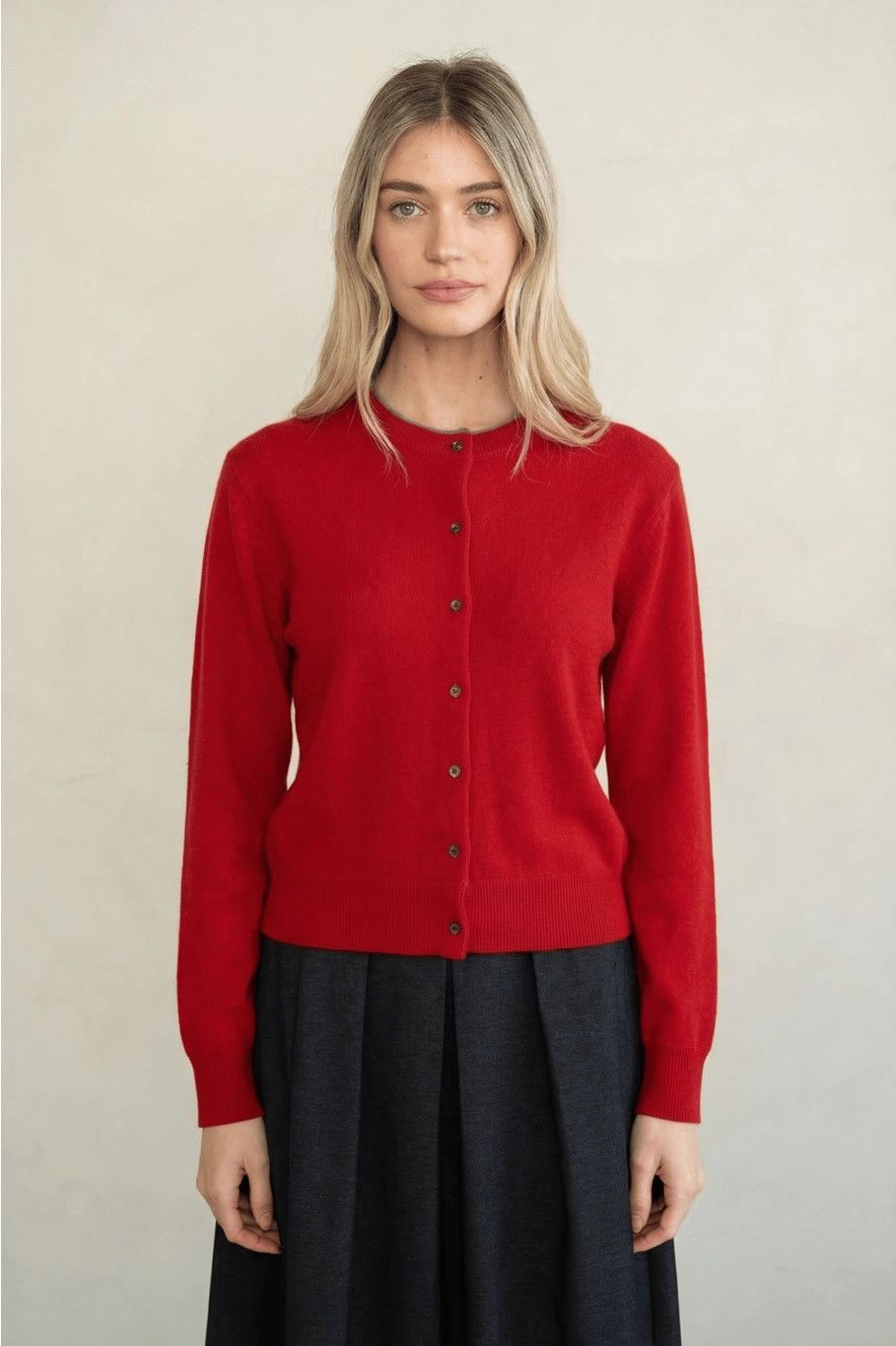Red Timeless Contrast Neck Cardigan