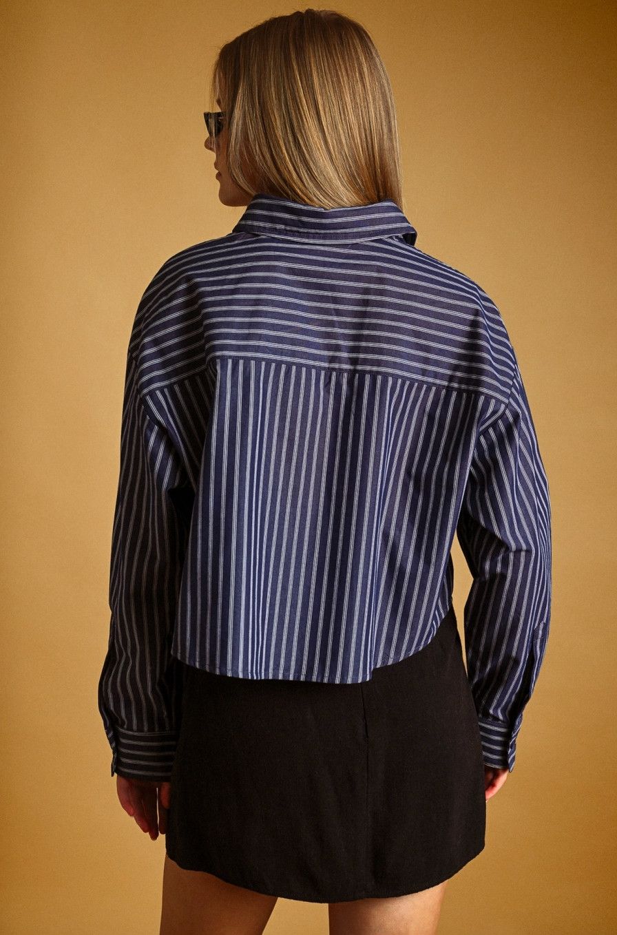 Navy Striped Button Front Shirt