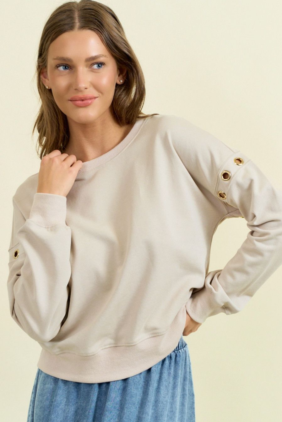 Oat Grommet Drop Shoulder Sweatshirt