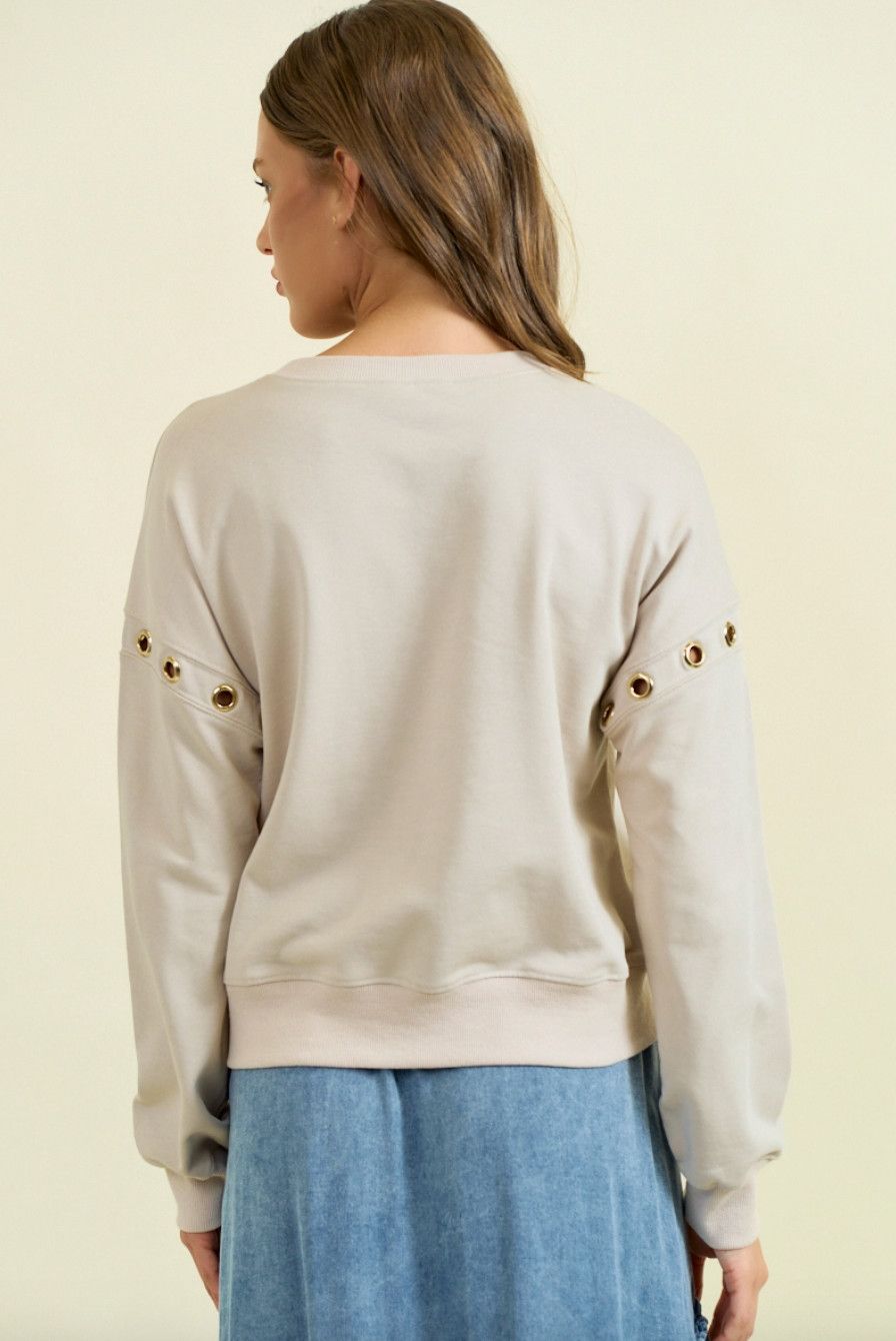 Oat Grommet Drop Shoulder Sweatshirt