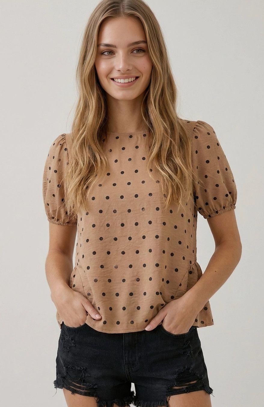 Beige Polka Dot Peplum Blouse