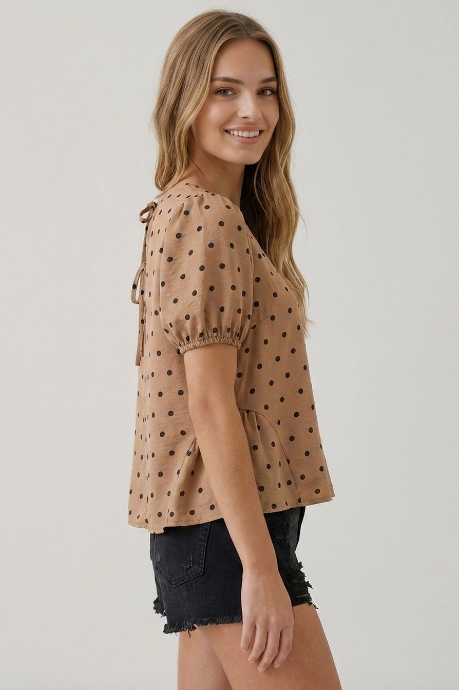 Beige Polka Dot Peplum Blouse