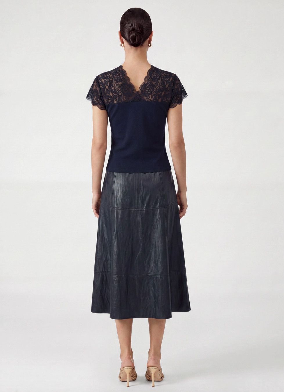 Navy Lace Ruched Fitted Top