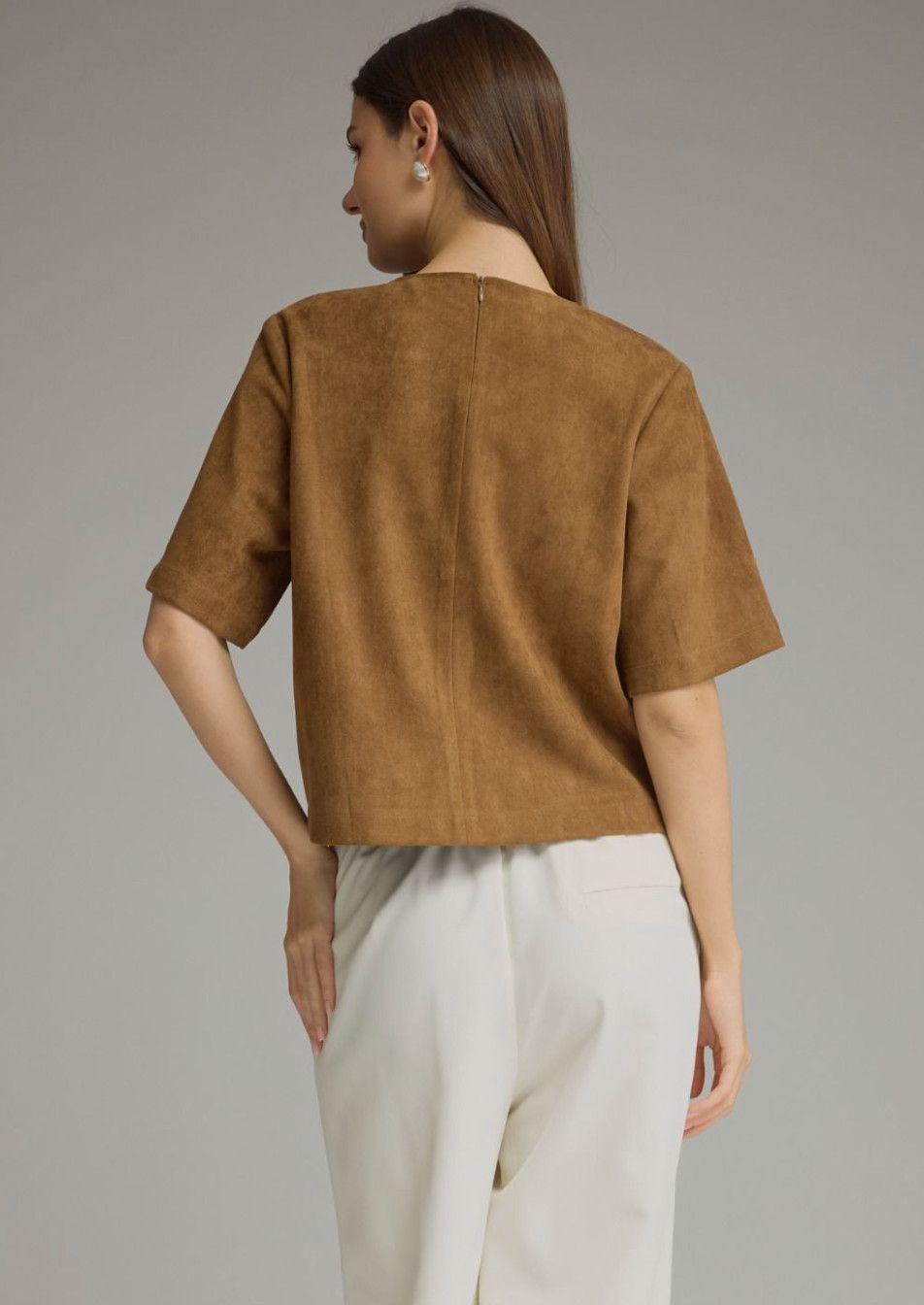 Brown Suede Front Pocket Top