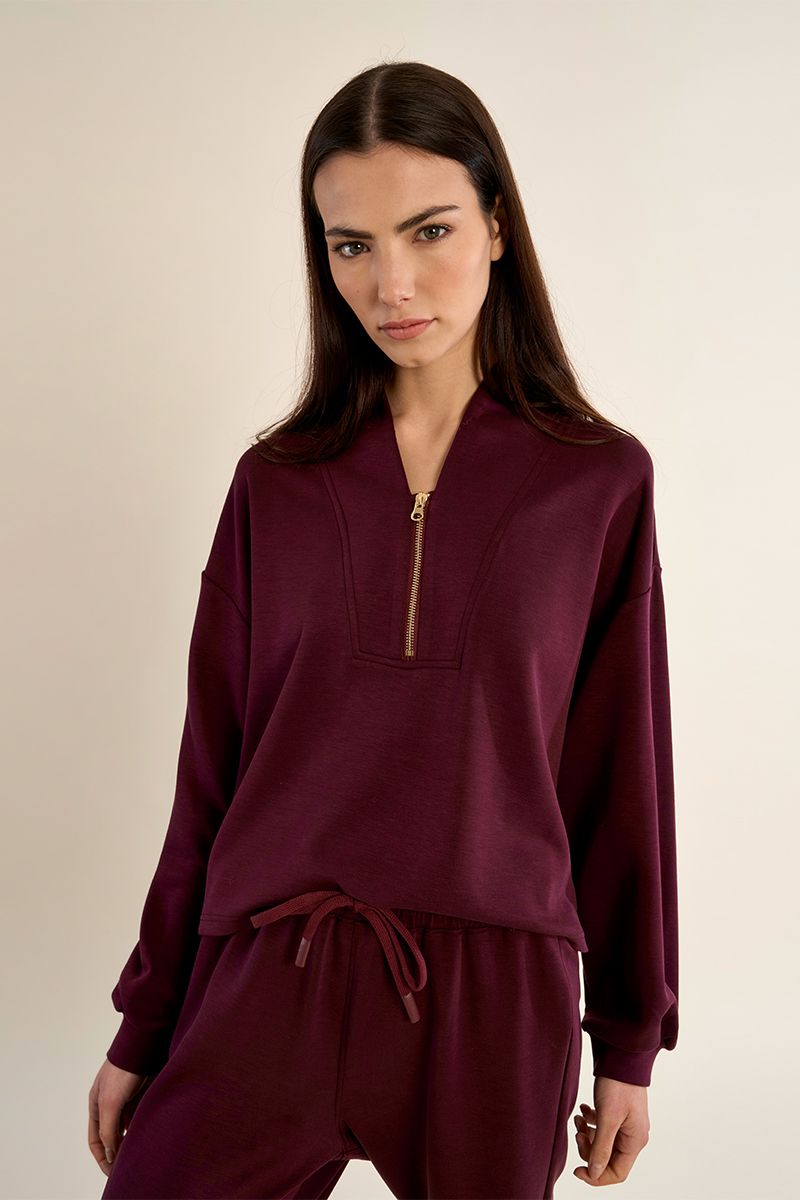 Dark Red Edie Half Zip Sweatshirt