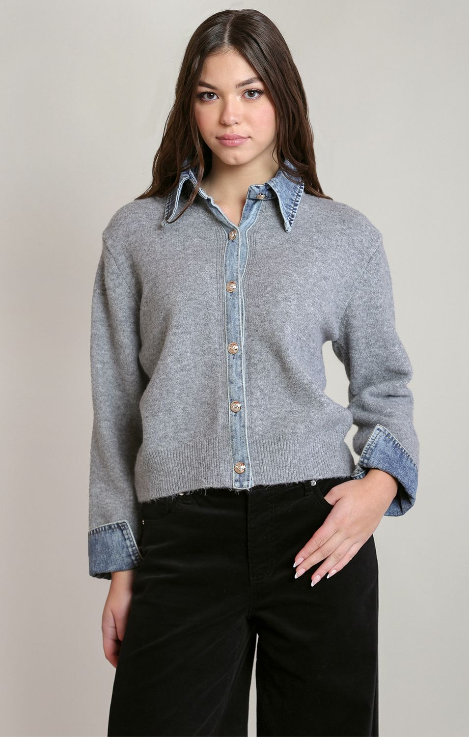 Denim Trim Sweater Shirt