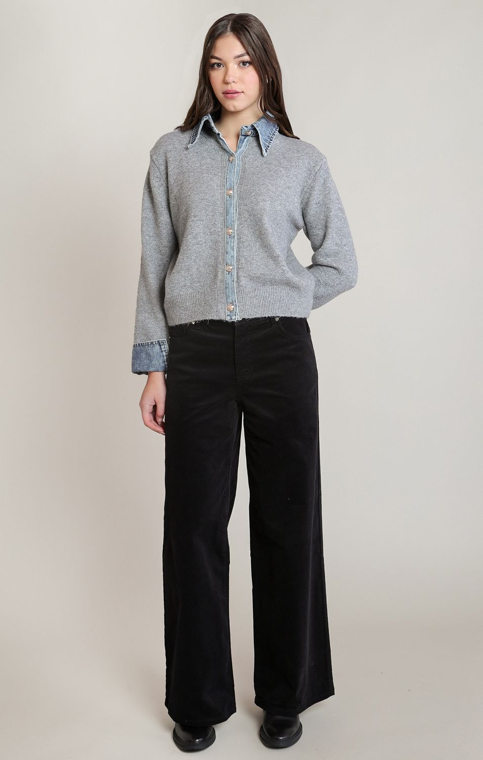 Denim Trim Sweater Shirt