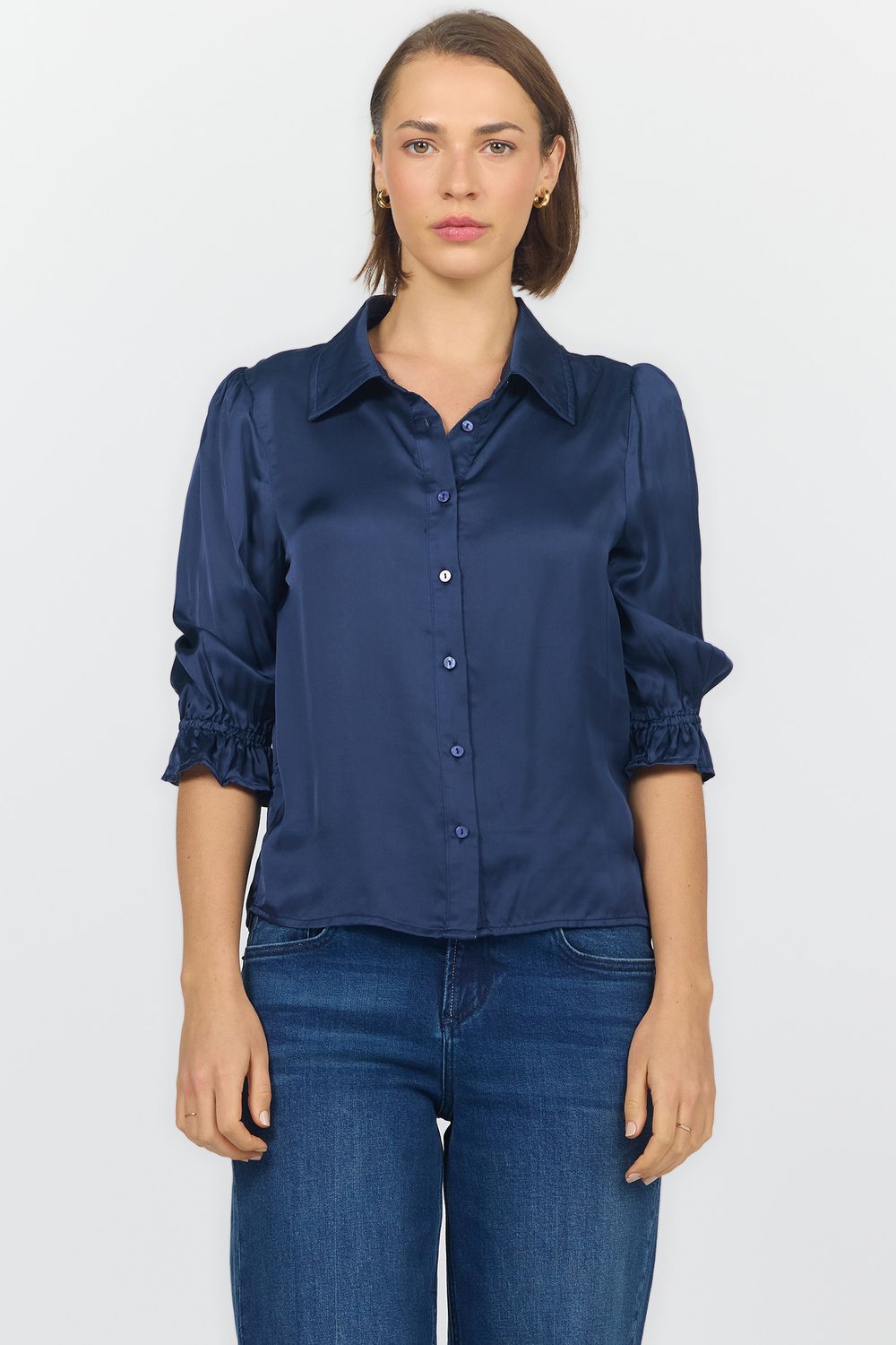 Black Iris Satin Collared Blouse