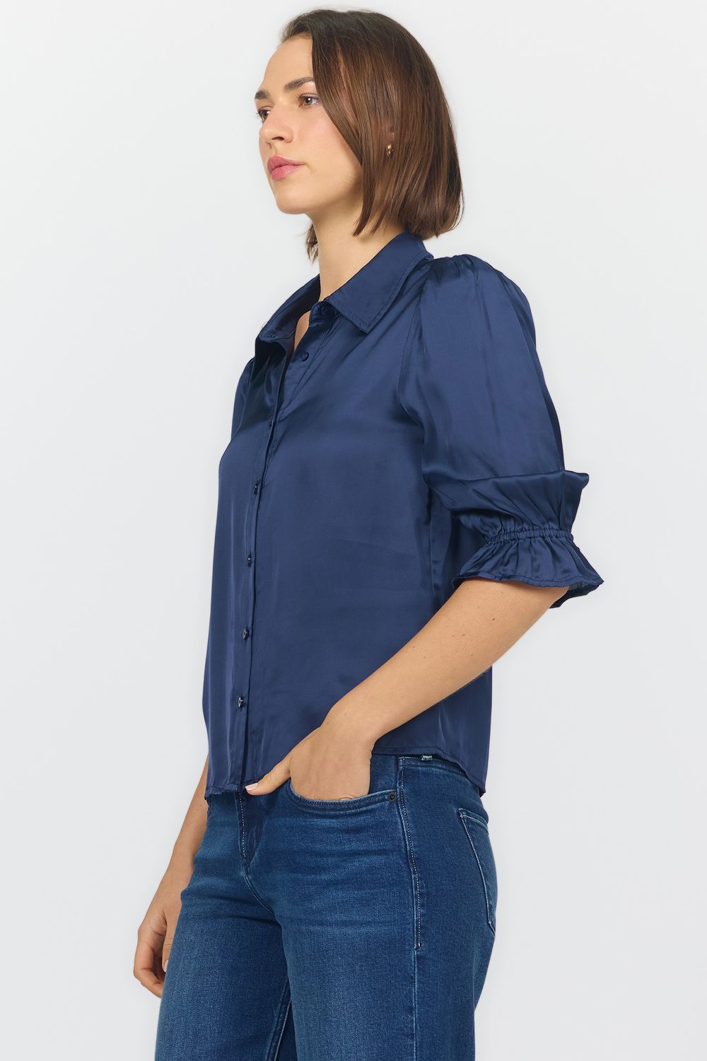Black Iris Satin Collared Blouse