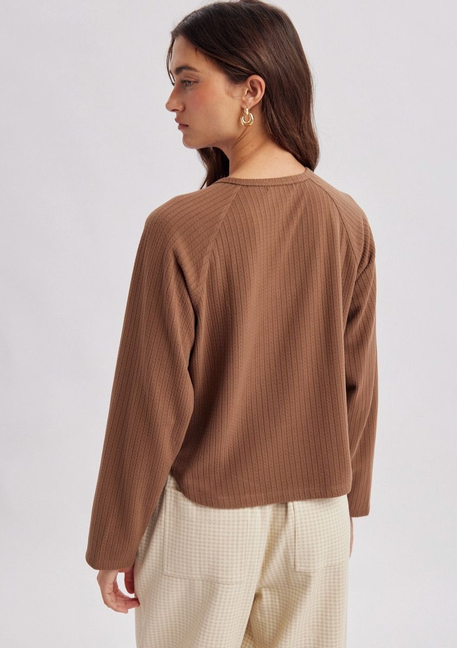 Chocolate Ribbed Henley Top
