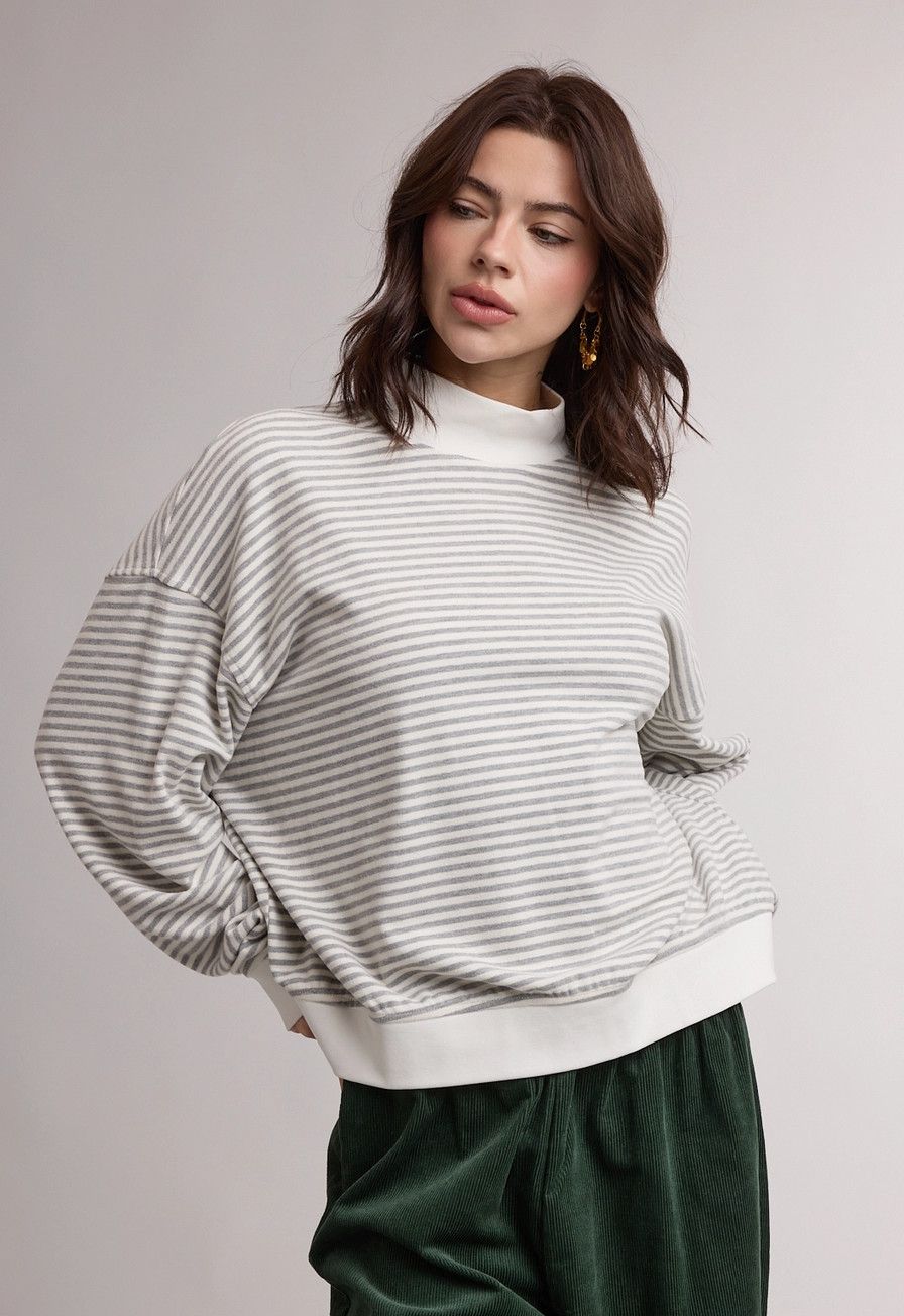 Heather Grey Stripe Mock Neck Knit Top