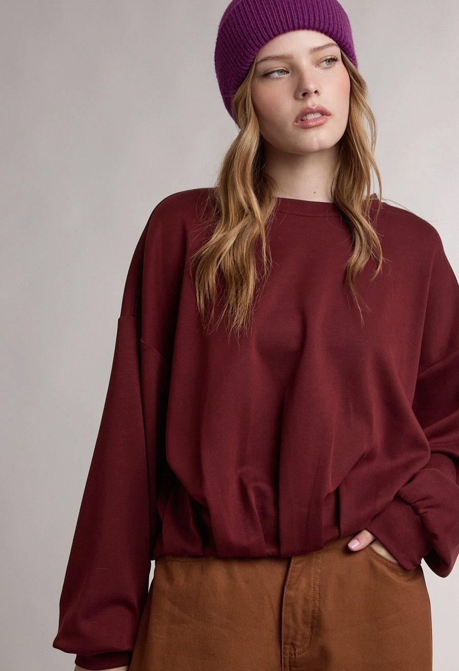 Maroon Gathered Hem Sweatshirt