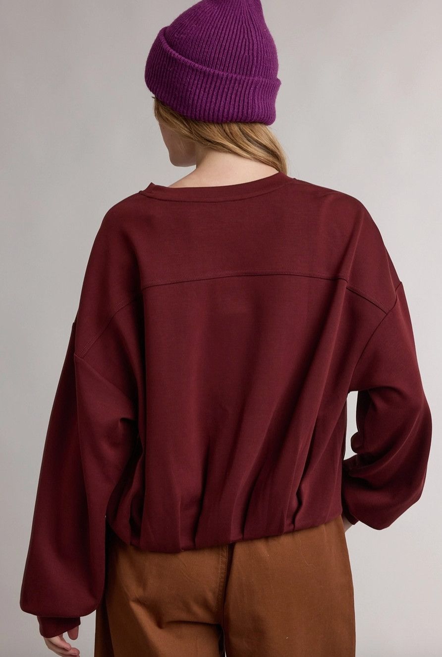 Maroon Gathered Hem Sweatshirt