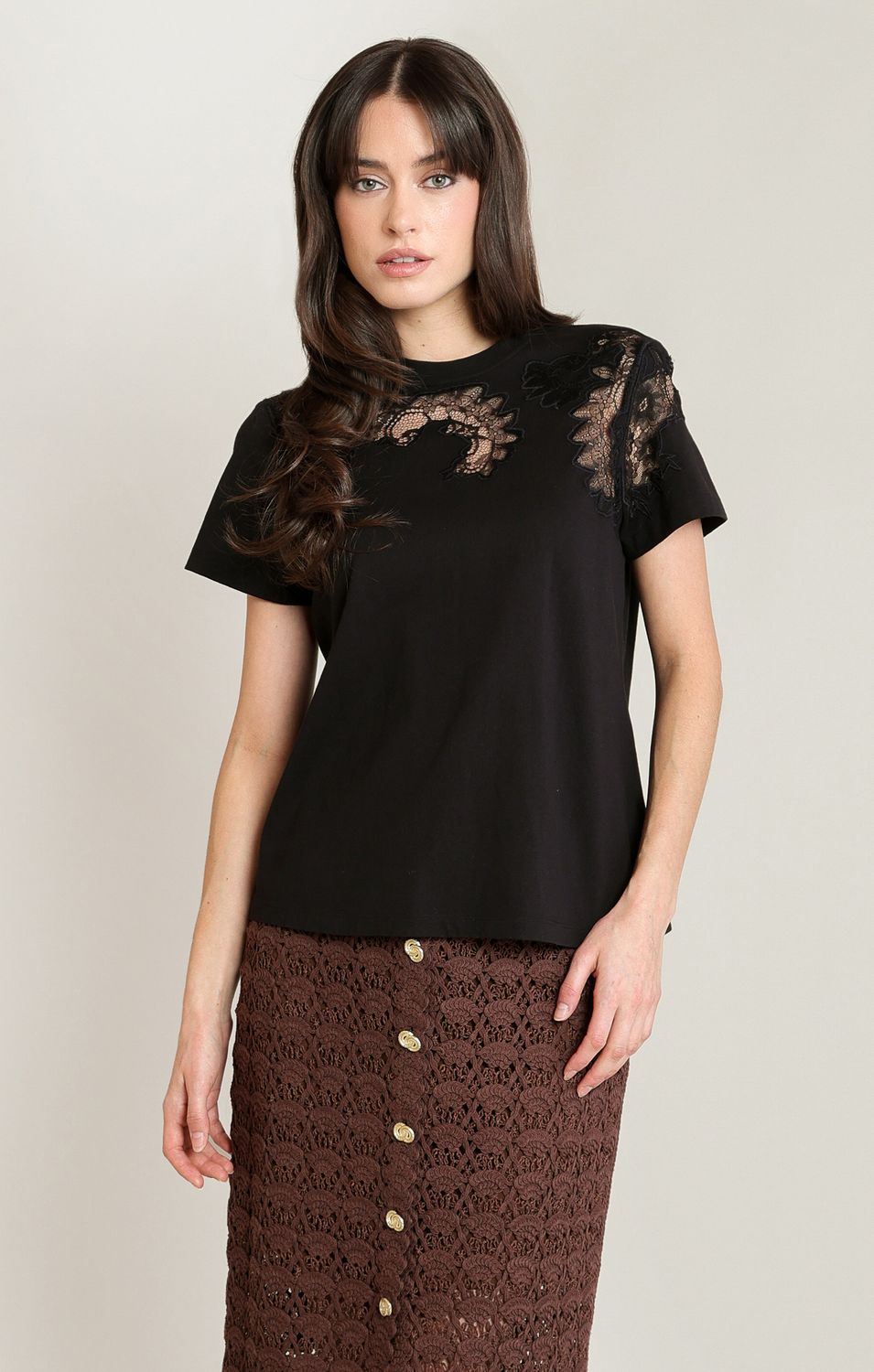 Black Lace Embroidered Tee