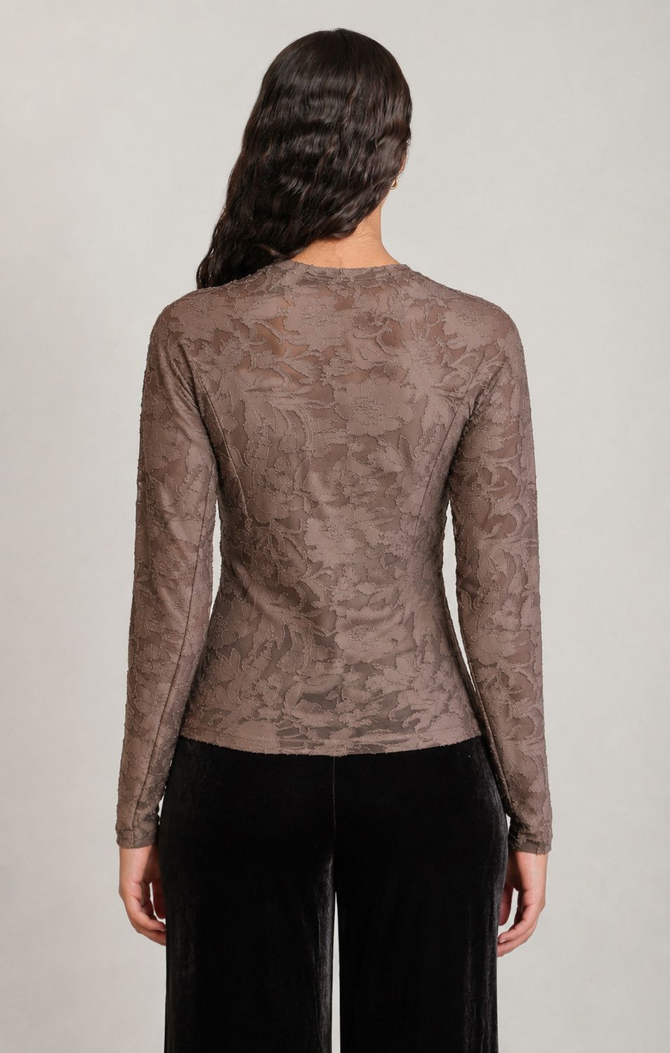Dark Taupe Floral Long Sleeve Top