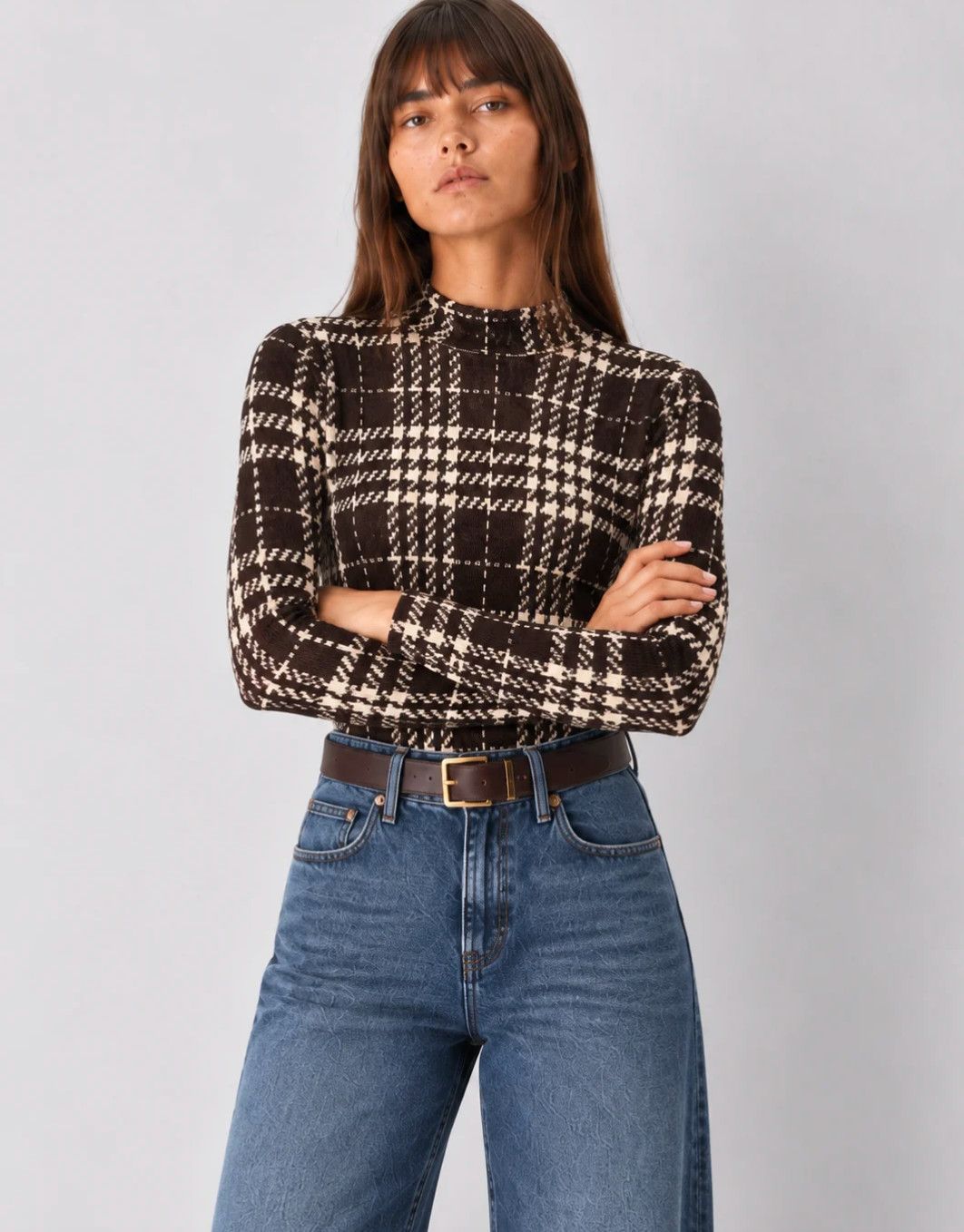 Brown Burnout Velour Mock Neck Top